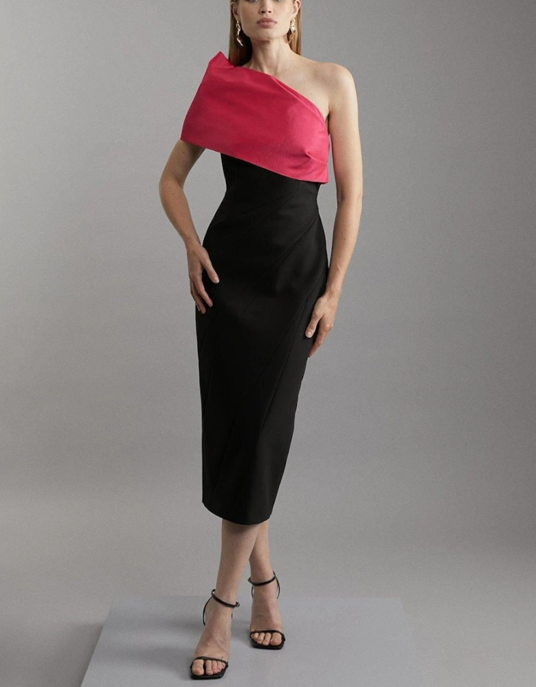 Tall Clean Tailored Taffeta One Shoulder Panel Midi Dress