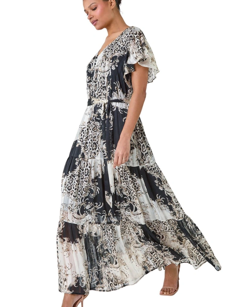Animal Print Shimmer Tiered Maxi Dress