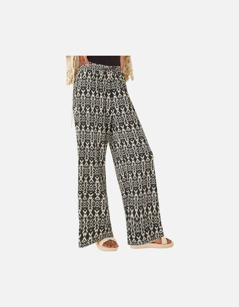 Crinkle Print Tie Detail Trousers