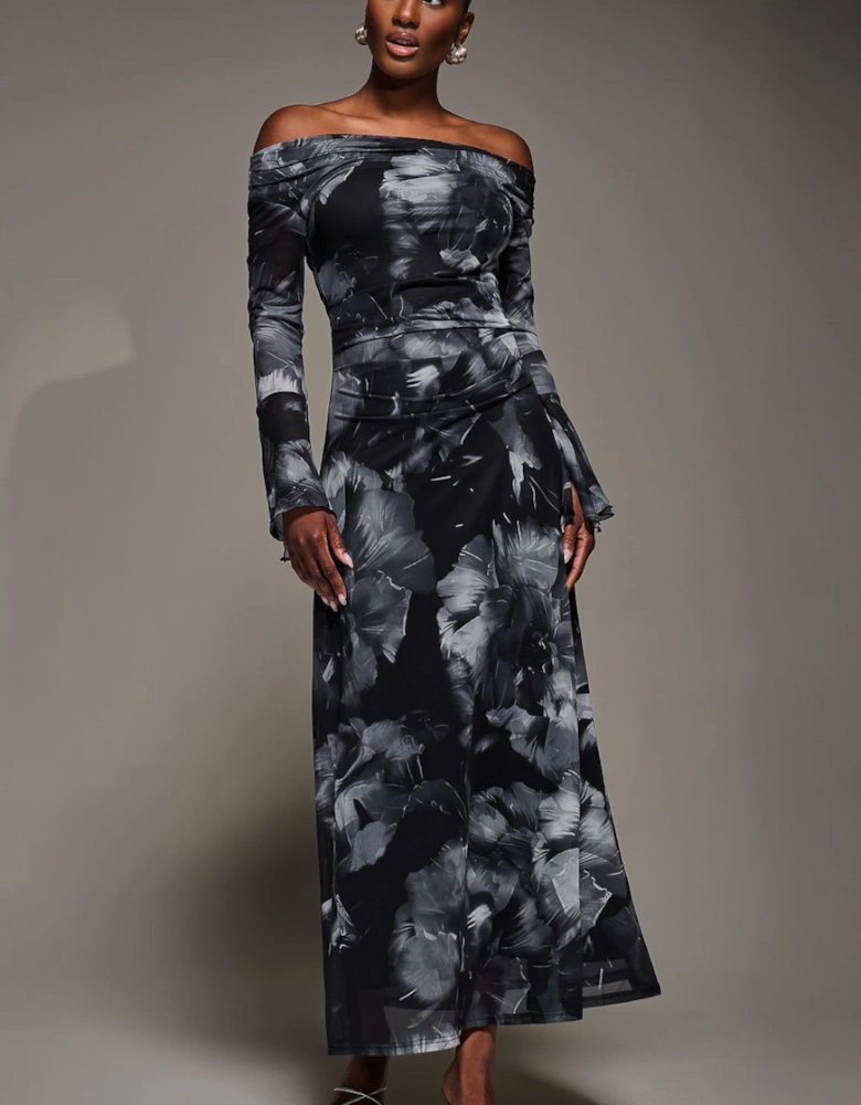 Long Sleeve Slash Neck Maxi Dress