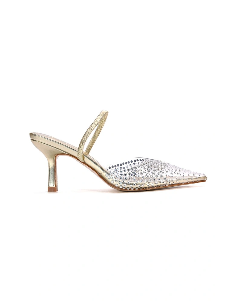 'Tia' Clear Perspex Diamante Stiletto Heel Slingback Court Shoes