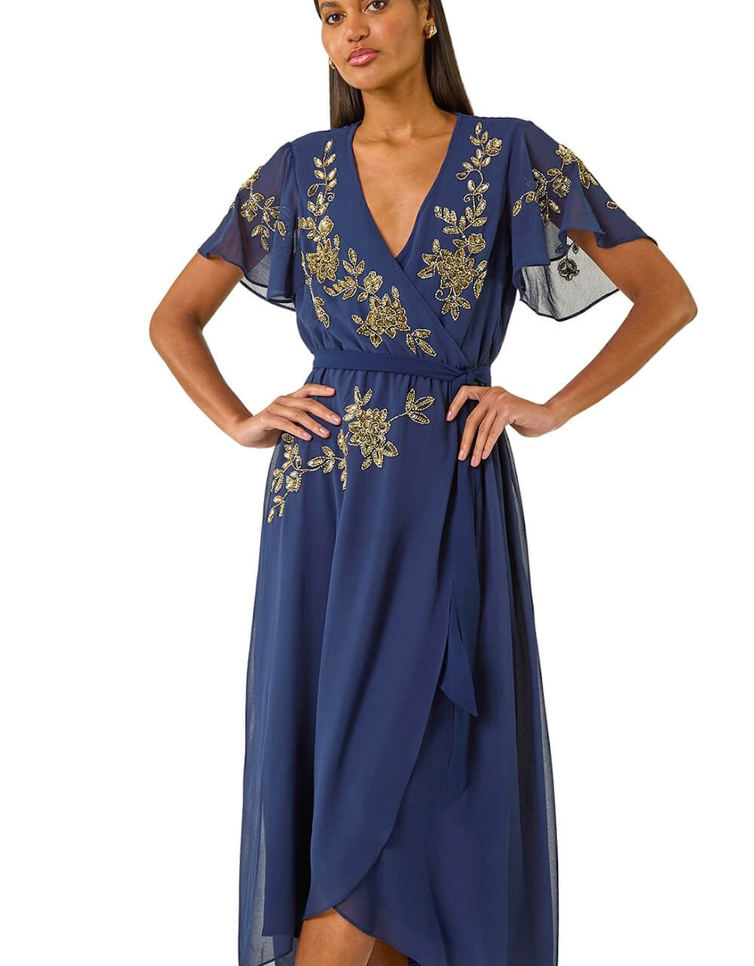 Premium Beaded Wrap Midi Dress, 2 of 1