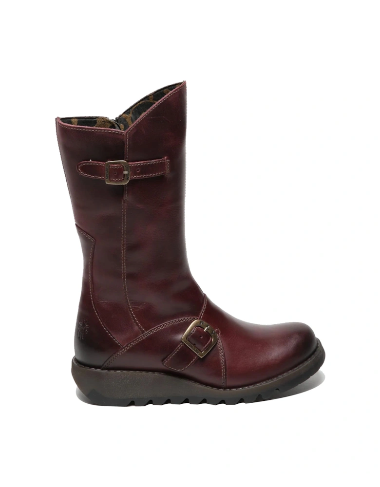 MES 2 Wedge Heel Buckle Mid-Calf Leather Zip Platform Boots
