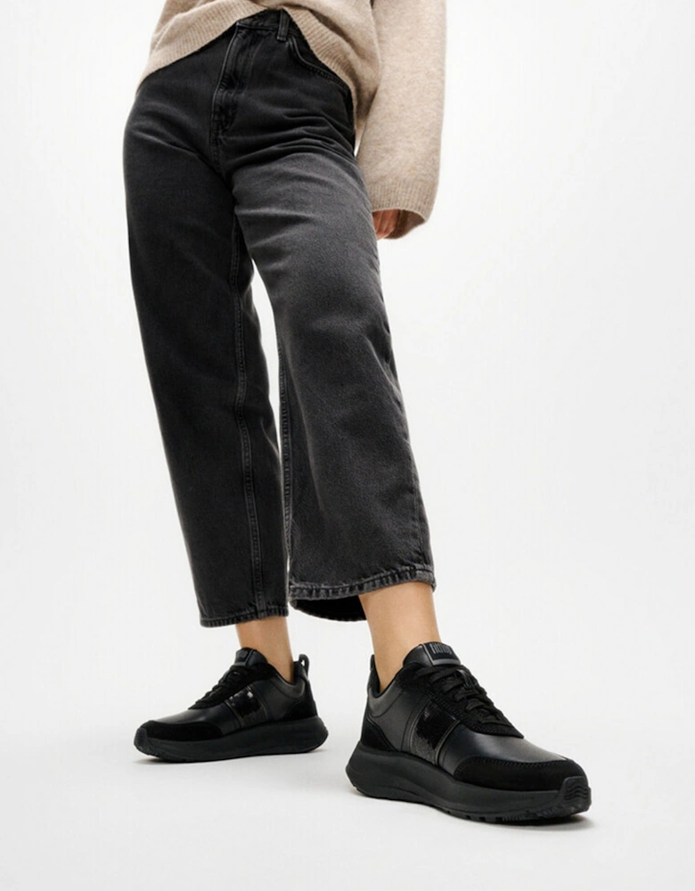 F-MODE Womens Leather Trainers Urban Black