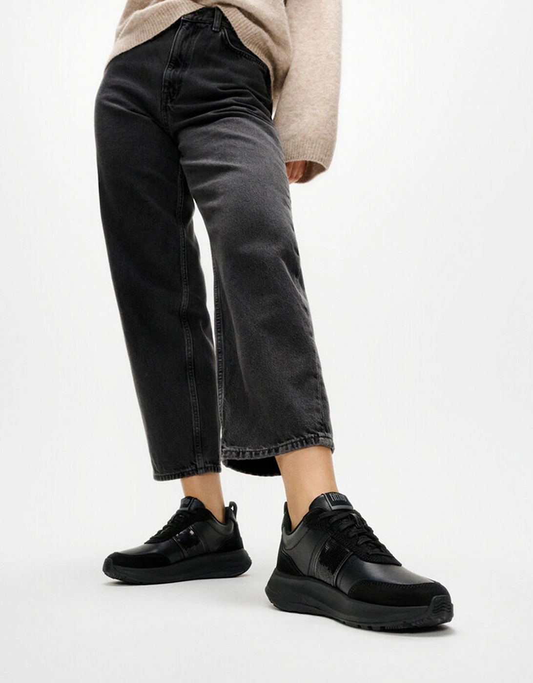 F-MODE Womens Leather Trainers Urban Black