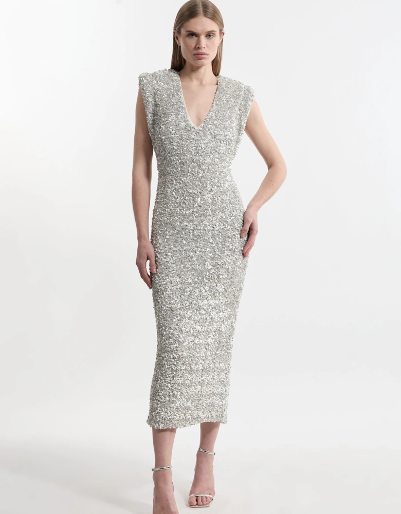 Textured Sequin Sleeveless Midi Dress