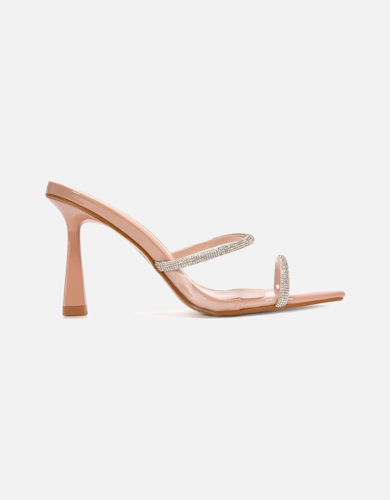 'Ava' Clear Perspex Peep Toe Diamante High Heel Mules