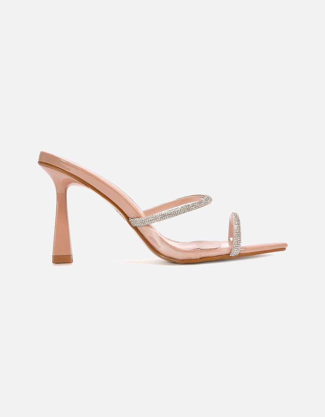 'Ava' Clear Perspex Peep Toe Diamante High Heel Mules, 2 of 1