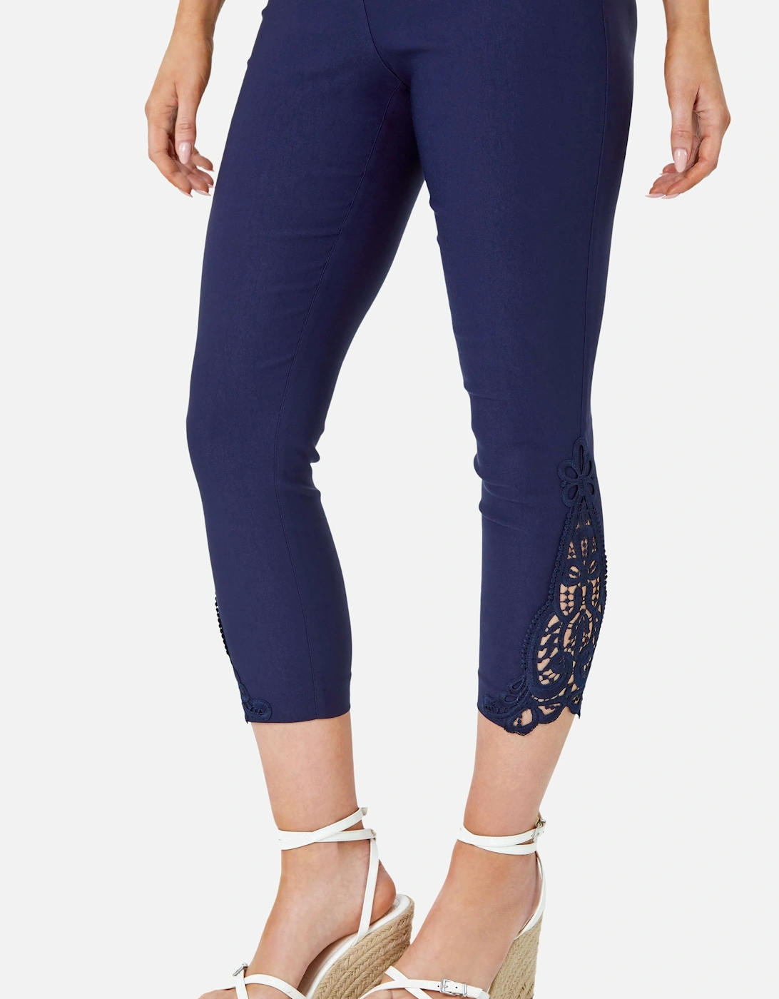 Lace Insert Elastic Waist Crop Trousers, 2 of 1