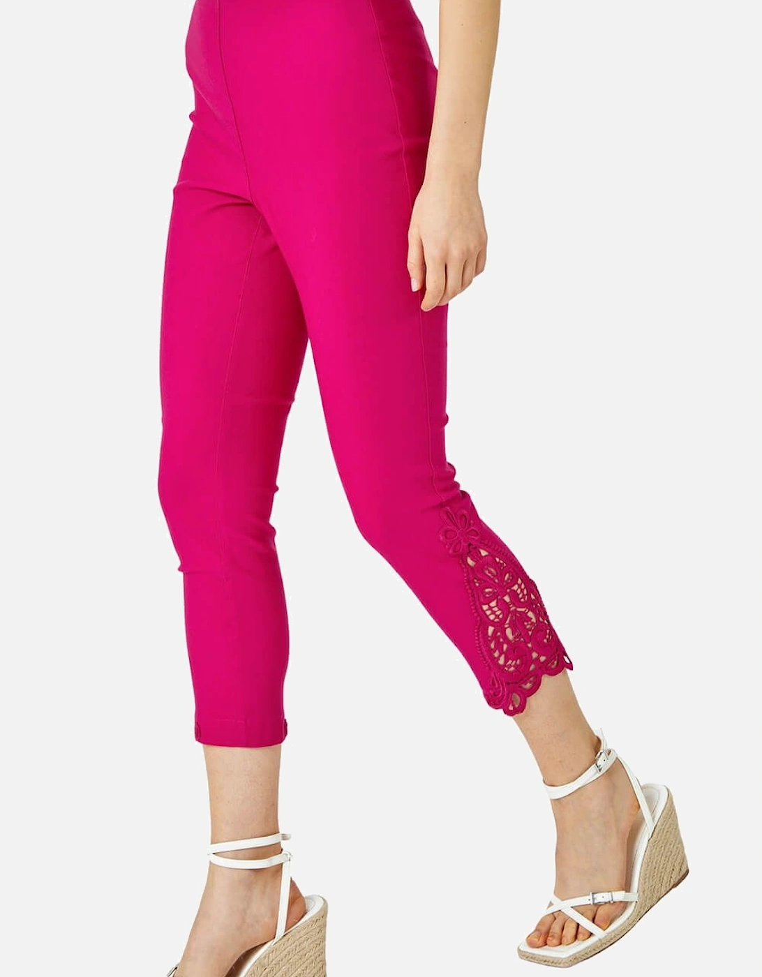 Lace Insert Elastic Waist Crop Trousers, 2 of 1
