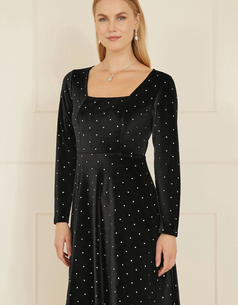 Black Skater Dress With Diamantes and Long Sleeve
