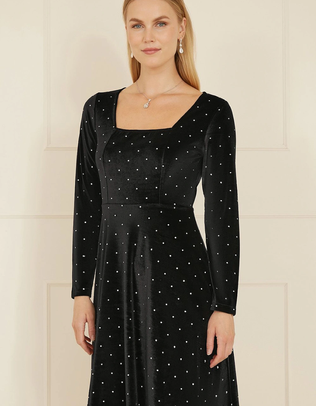 Black Skater Dress With Diamantes and Long Sleeve, 2 of 1