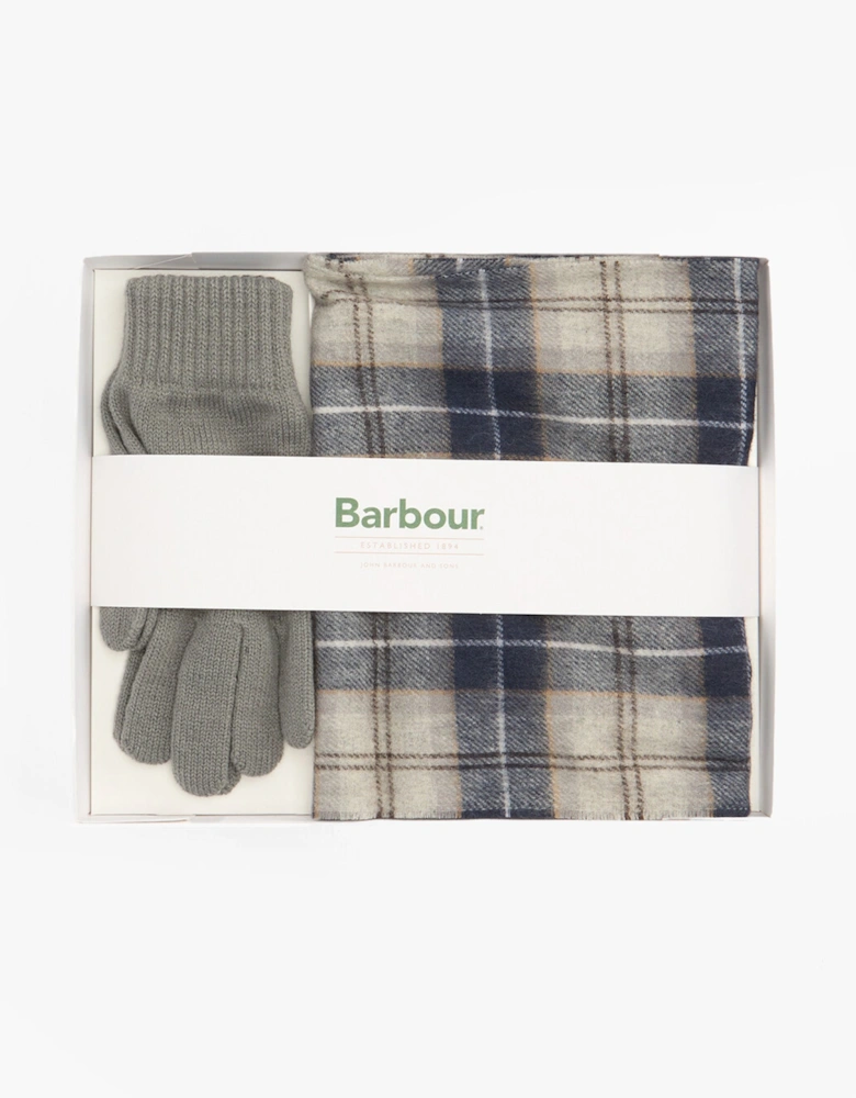 TARTAN SCARF AND GLOVE Mens Gift Set Grey Midnight