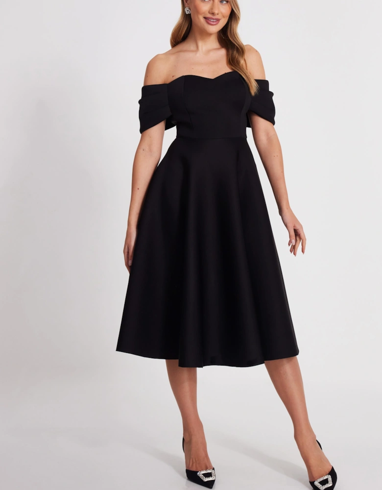 Black Bardot Midi Skater Dress