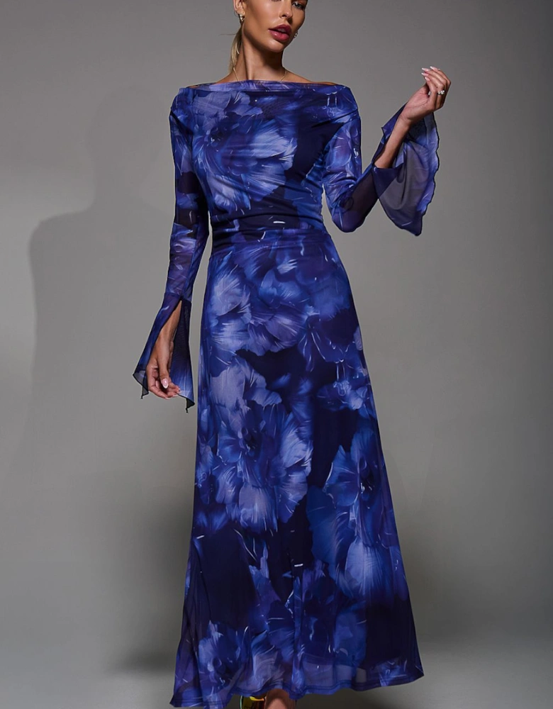 Long Sleeve Slash Neck Maxi Dress