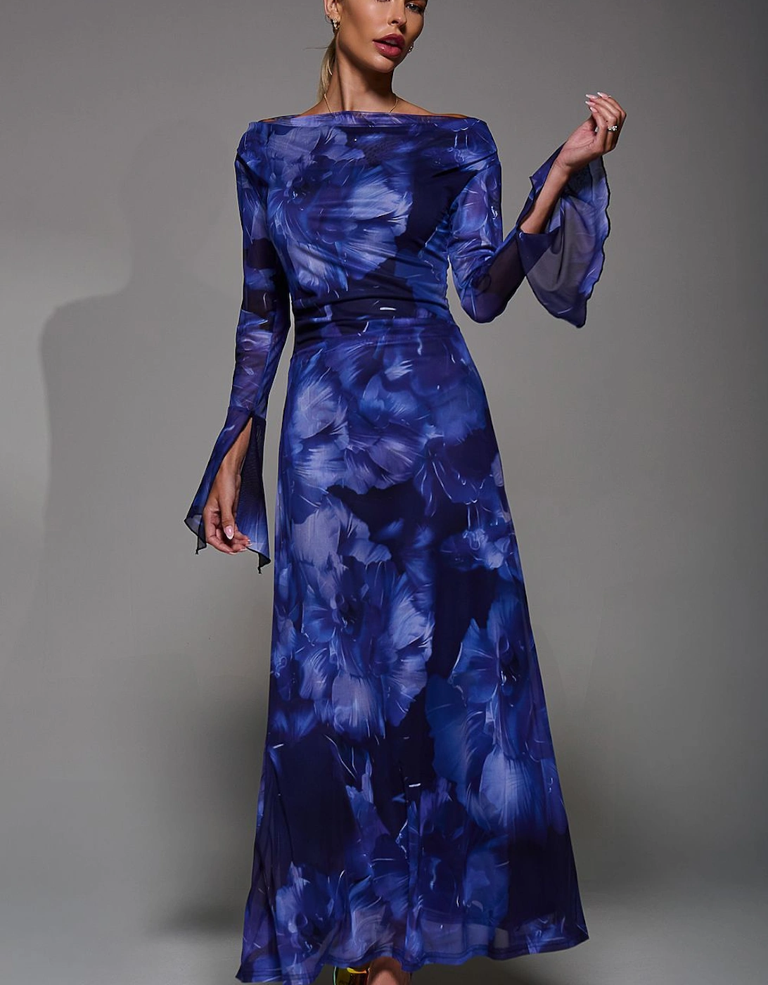 Long Sleeve Slash Neck Maxi Dress, 2 of 1
