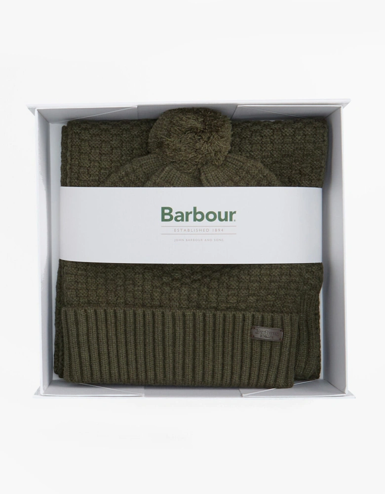RAMSIDE BEANIE AND SCARF Mens Gift Set Dark Olive