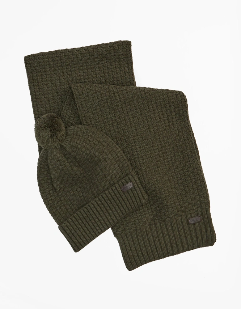 RAMSIDE BEANIE AND SCARF Mens Gift Set Dark Olive
