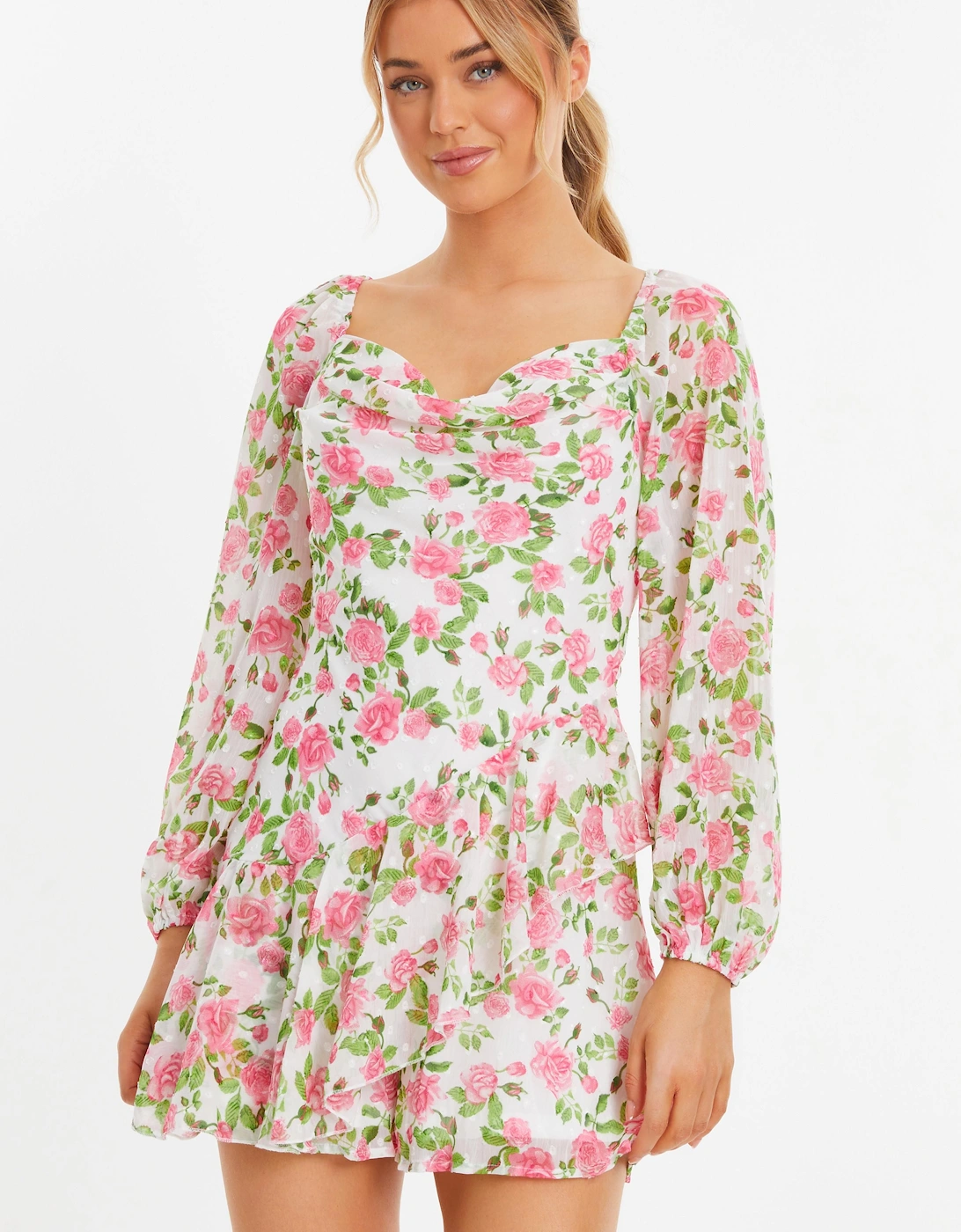 White Floral Chiffon Playsuit, 2 of 1