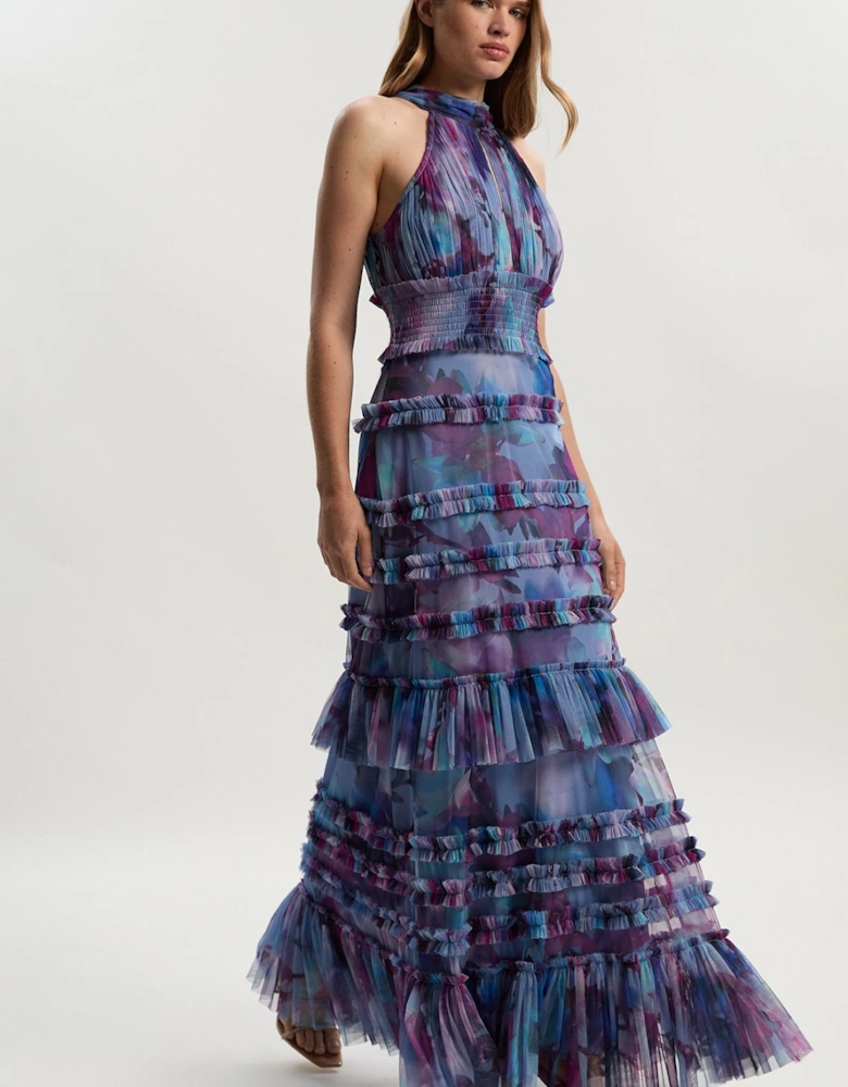 Tulle Layered Halter Neck Maxi Dress