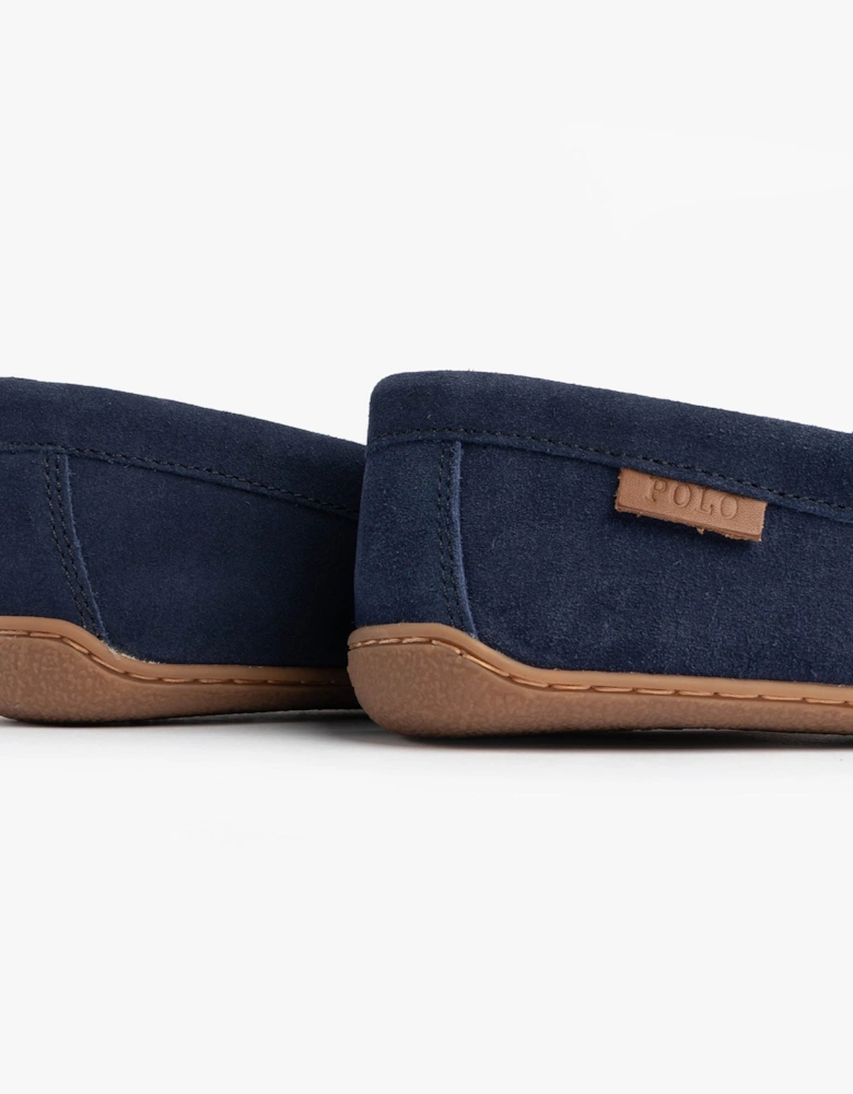 BRENAN Logo Mens Dress Suede Slippers Navy