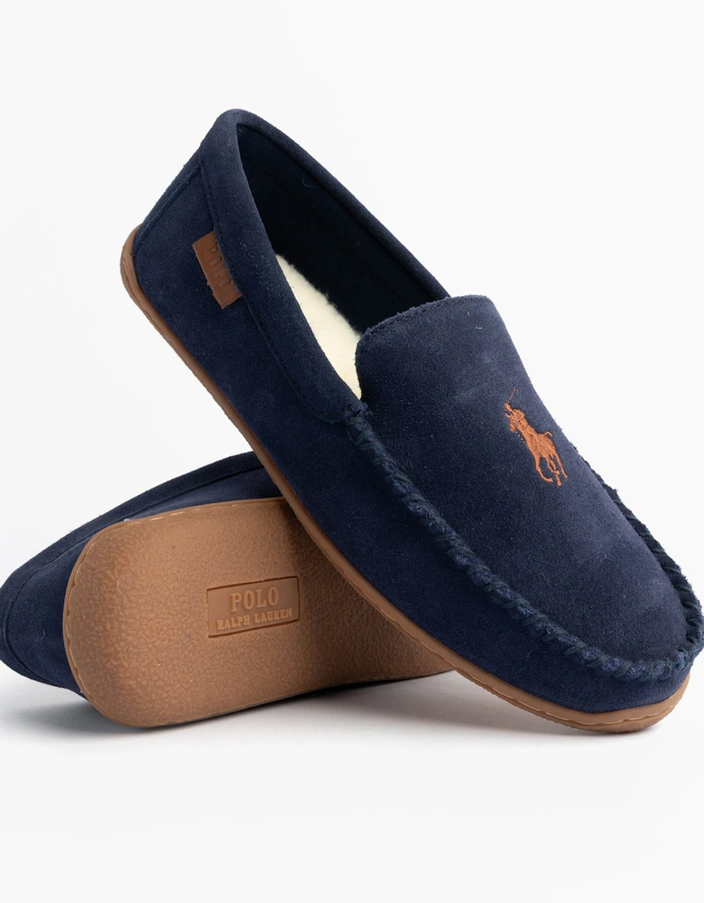 BRENAN Logo Mens Dress Suede Slippers Navy