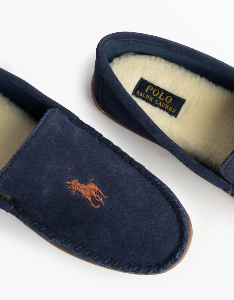 BRENAN Logo Mens Dress Suede Slippers Navy