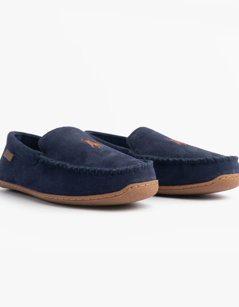 BRENAN Logo Mens Dress Suede Slippers Navy