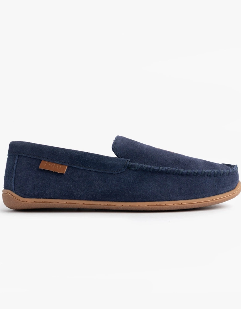 BRENAN Logo Mens Dress Suede Slippers Navy