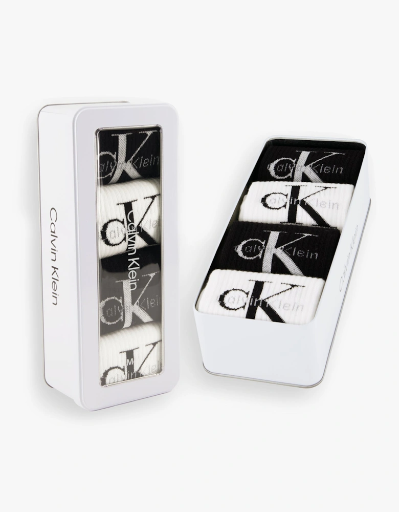 4 Pack Giftbox Monologue Mens Socks White/Black