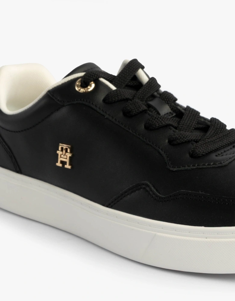 Womens Leather TH Monogram Plaque Court Trainers Black