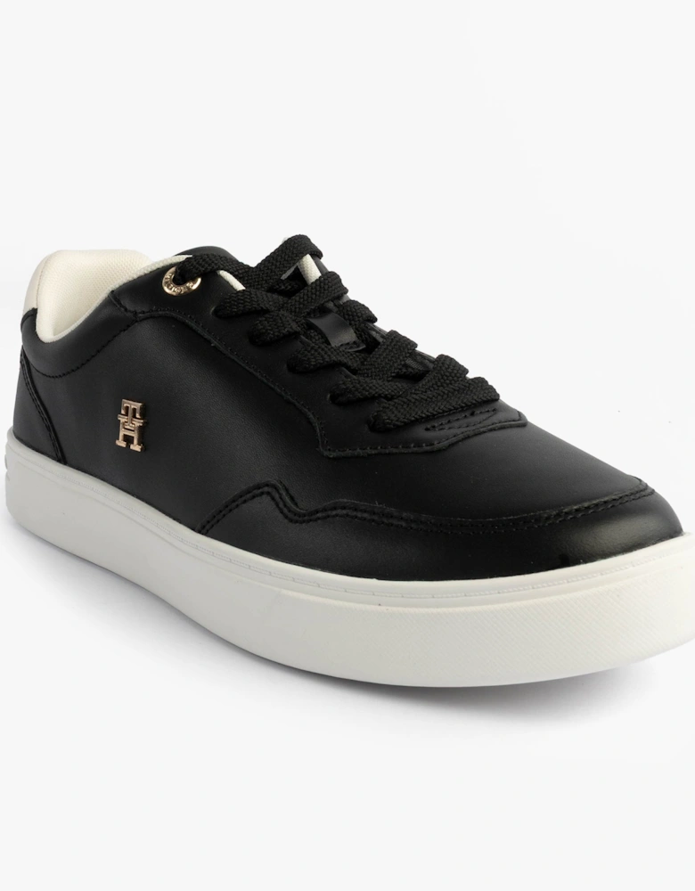 Womens Leather TH Monogram Plaque Court Trainers Black