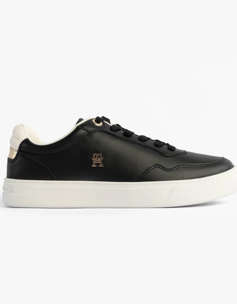 Womens Leather TH Monogram Plaque Court Trainers Black