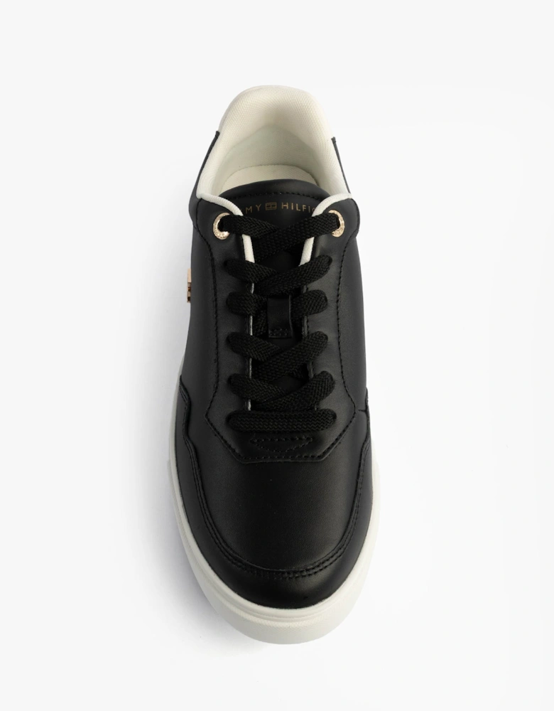 Womens Leather TH Monogram Plaque Court Trainers Black