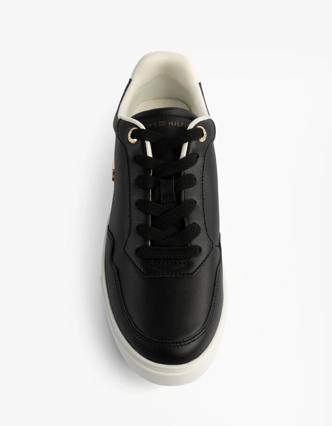 Womens Leather TH Monogram Plaque Court Trainers Black
