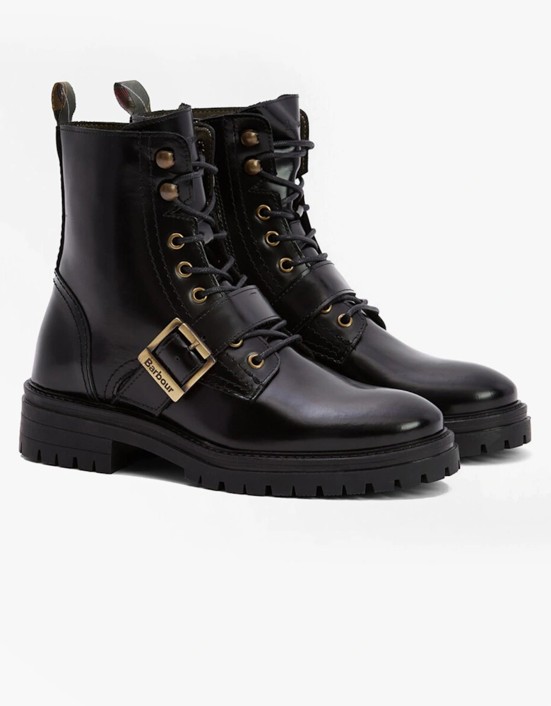 OUSEBURNE Womens Lace Up Boots Black Glace