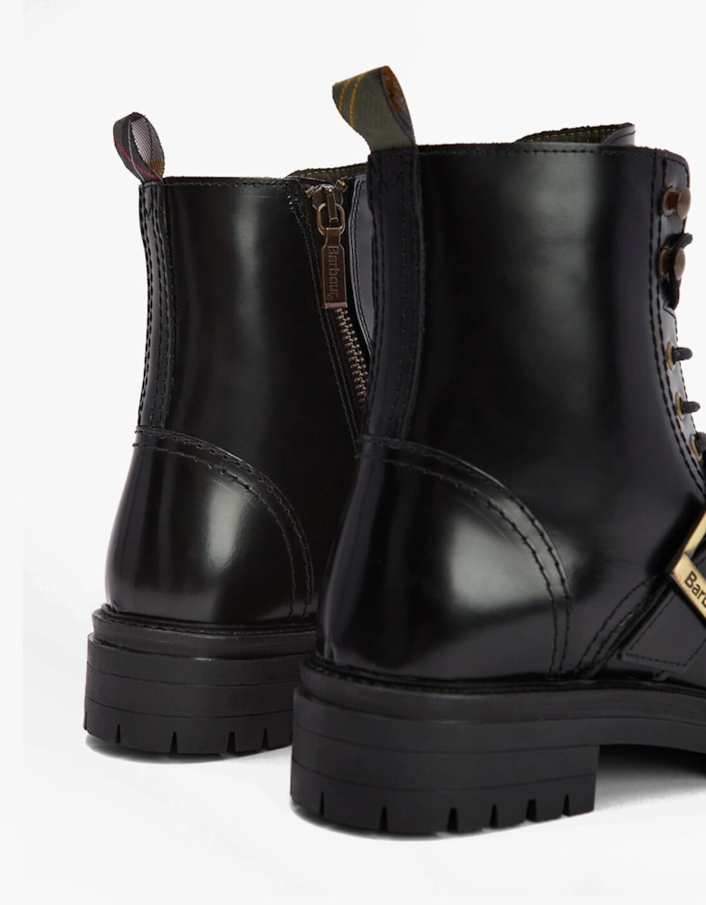 OUSEBURNE Womens Lace Up Boots Black Glace