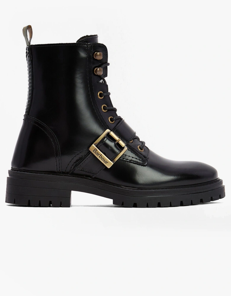 OUSEBURNE Womens Lace Up Boots Black Glace