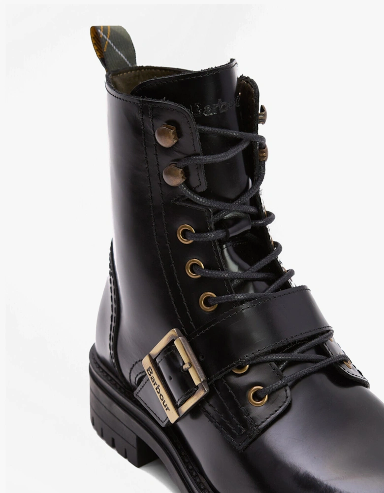OUSEBURNE Womens Lace Up Boots Black Glace