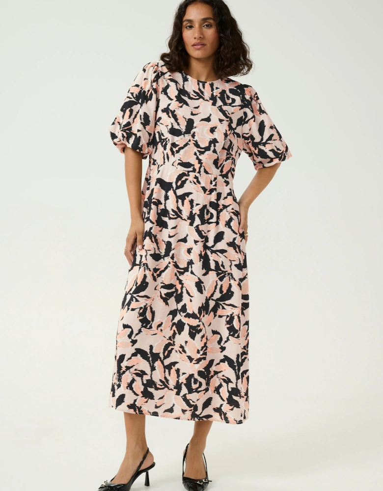 KApaco Short Sleeve Midi Dress Printed