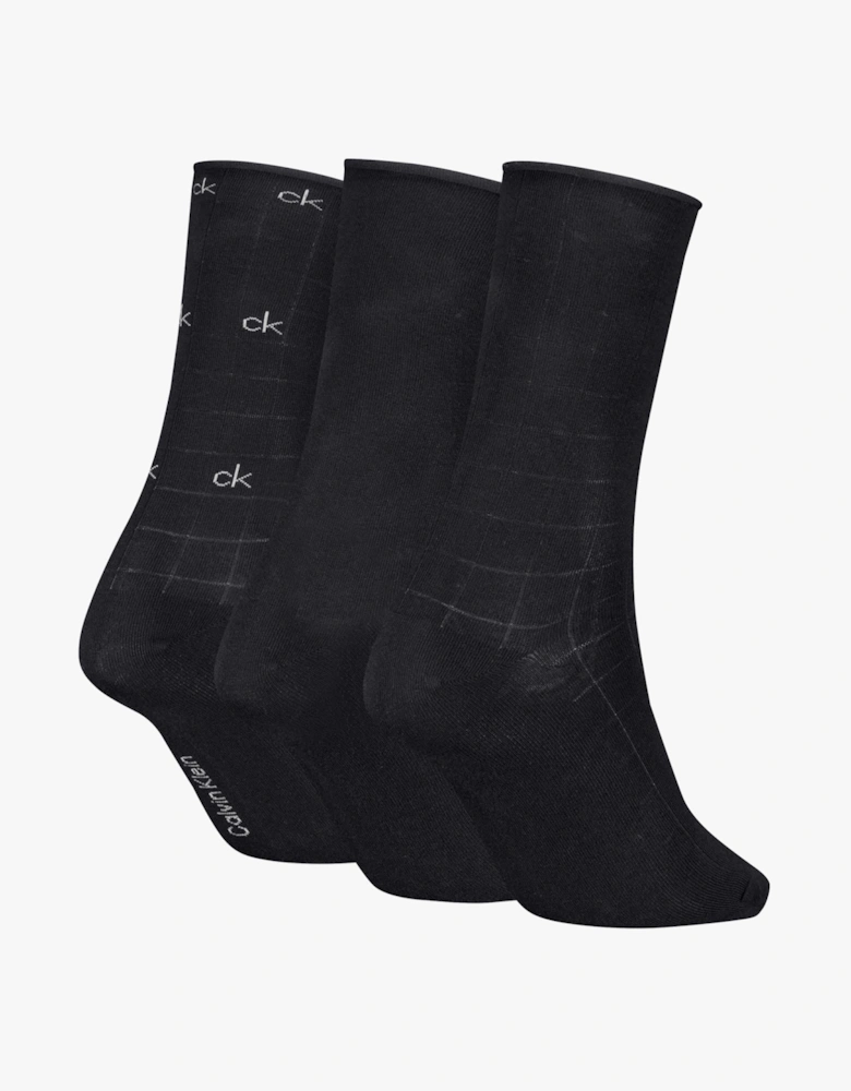 3 Pack Giftbox Grid Womens Socks Black