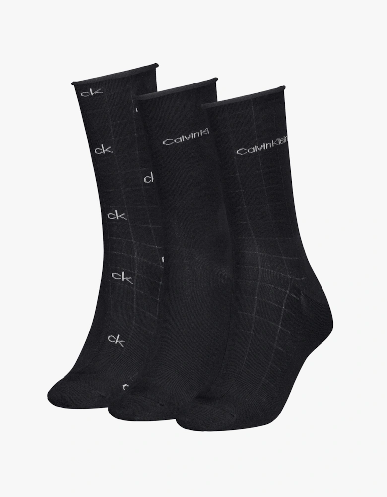 3 Pack Giftbox Grid Womens Socks Black