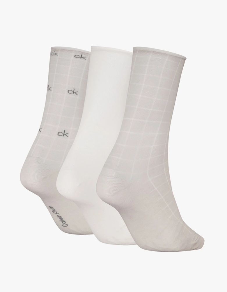 3 Pack Giftbox Grid Womens Socks Light Grey