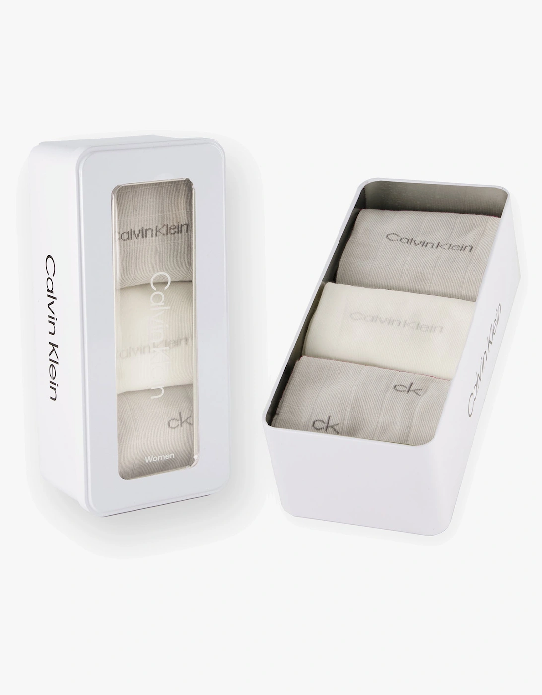 3 Pack Giftbox Grid Womens Socks Light Grey