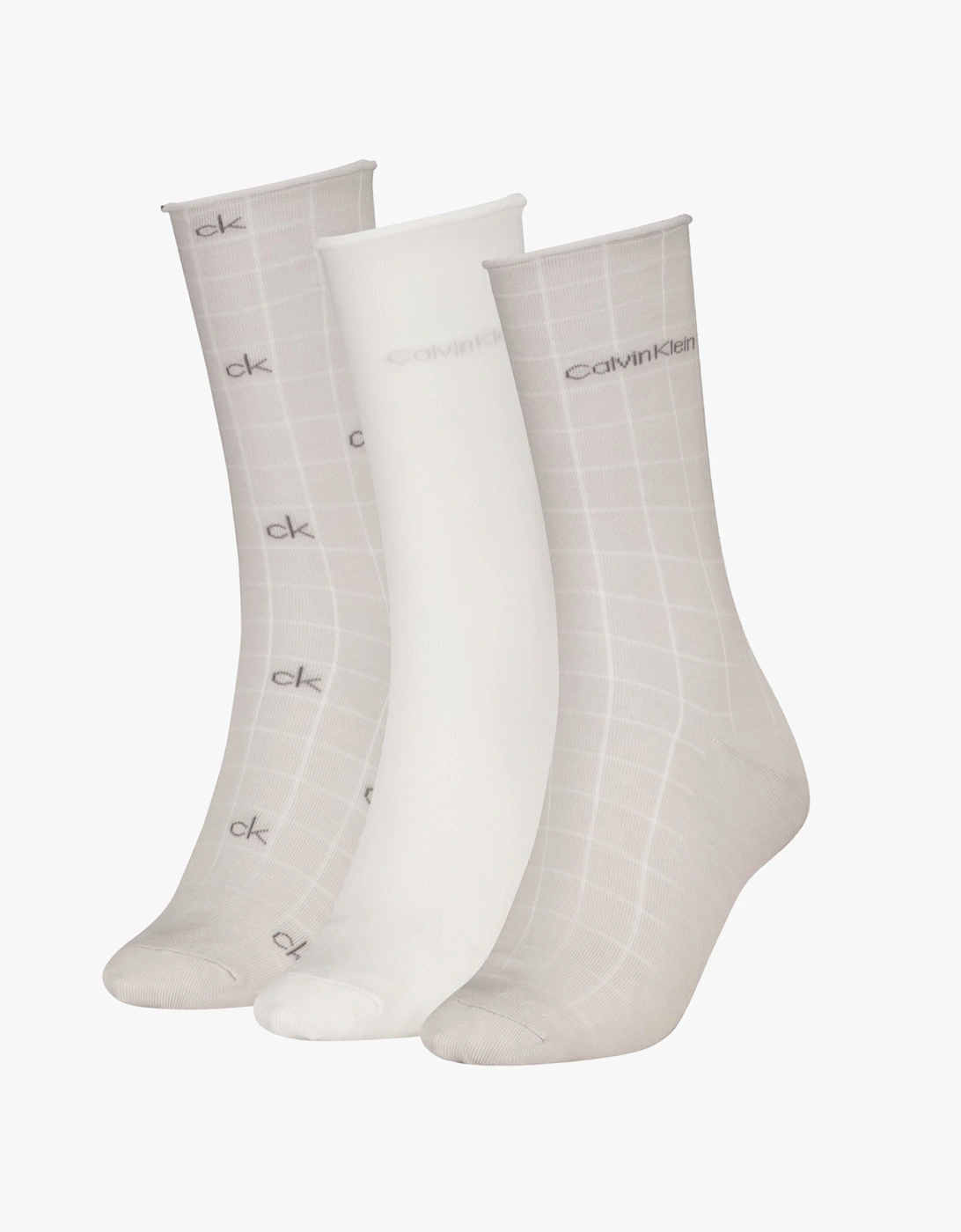 3 Pack Giftbox Grid Womens Socks Light Grey, 4 of 3