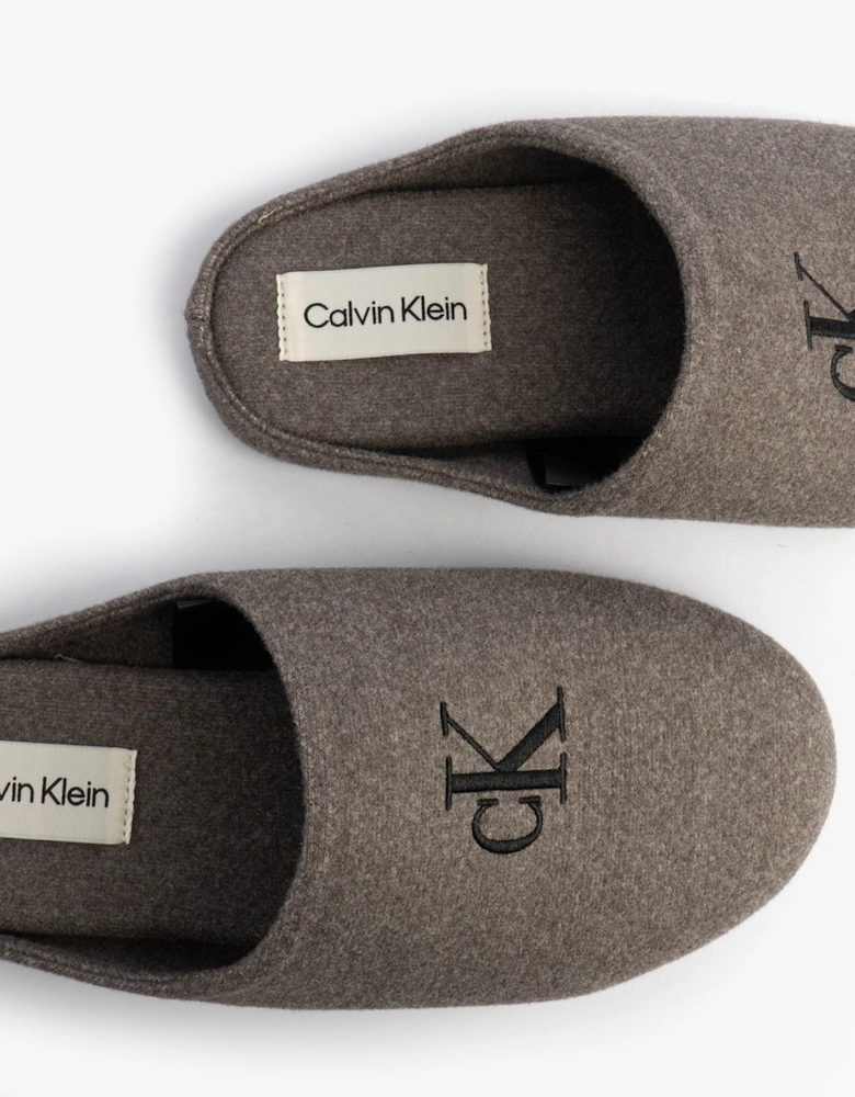 Mens HOME Felt Signature Logo Mule Slippers Grey