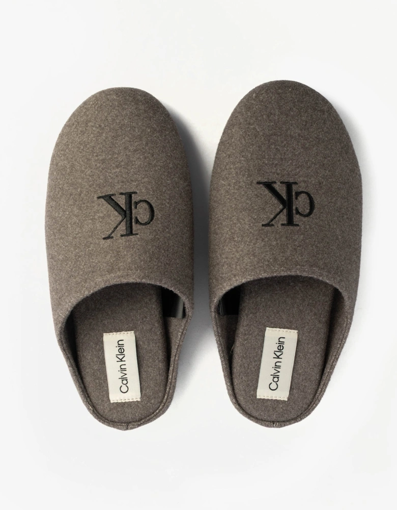 Mens HOME Felt Signature Logo Mule Slippers Grey