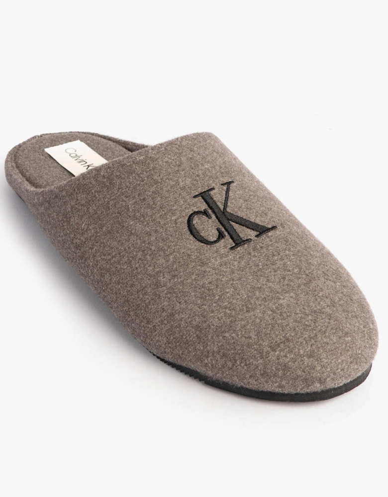 Mens HOME Felt Signature Logo Mule Slippers Grey