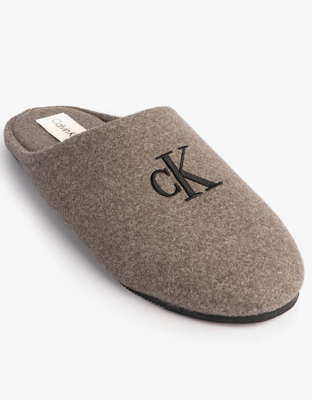 Mens HOME Felt Signature Logo Mule Slippers Grey