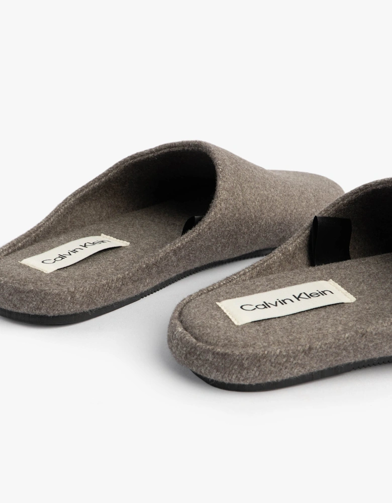 Mens HOME Felt Signature Logo Mule Slippers Grey